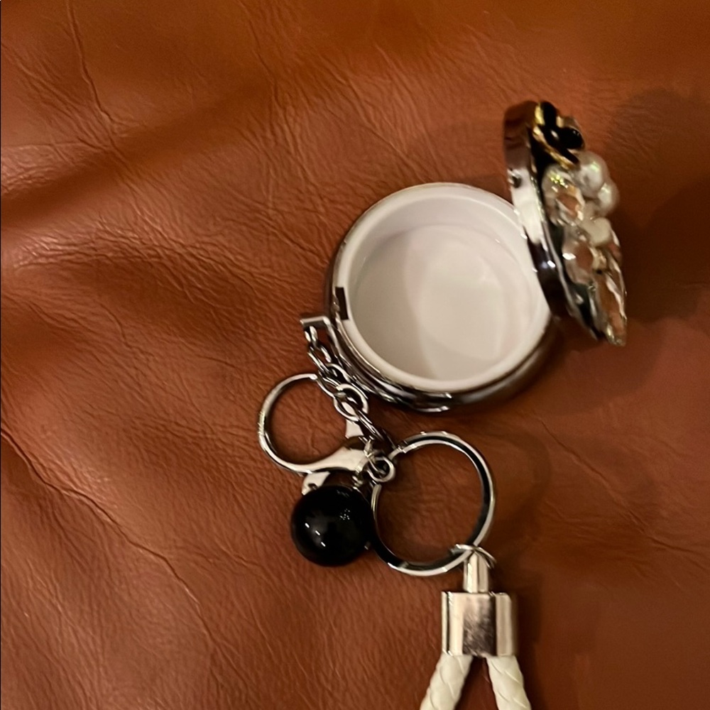 Silver and Black Keychain Accessory, compact with mirror. NWOT